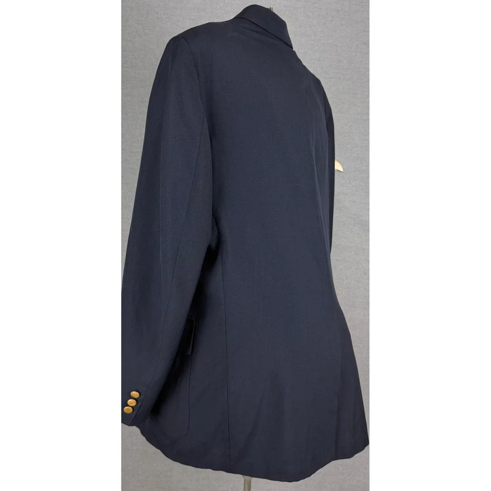 Vintage Bespoke Navy Blue Blazer Gold Buttons Sport Coat 44L Long